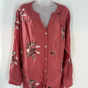 Anthropologie Fig and Flower Women's Blouse Top Tunic Embroidered Floral Size 2X